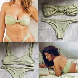 Stone Fox Swim 3 Piece Bikini Set in Soft Palm - Lele & Mana Tops, Bowie Bottom